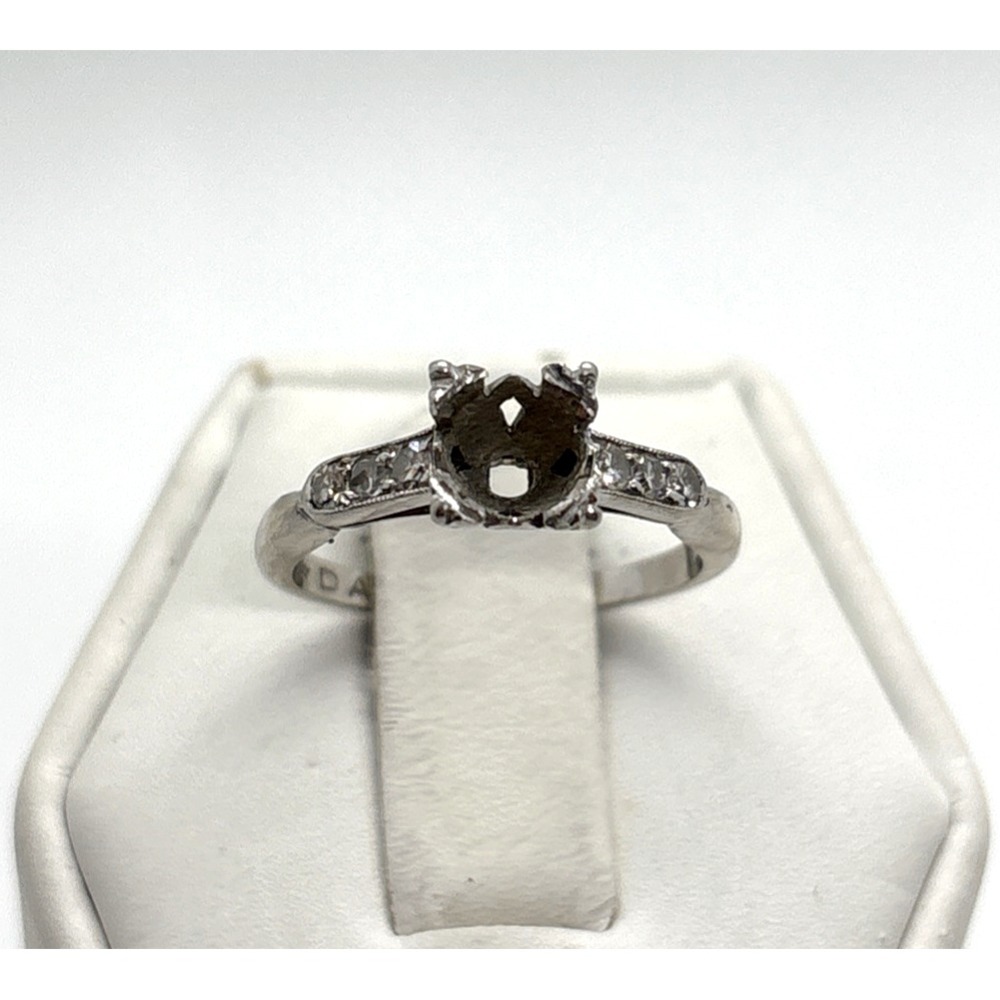 1930s Art Deco 14K White‎ Gold Diamond Engagement Ring Setting Size 5.5 2.75g